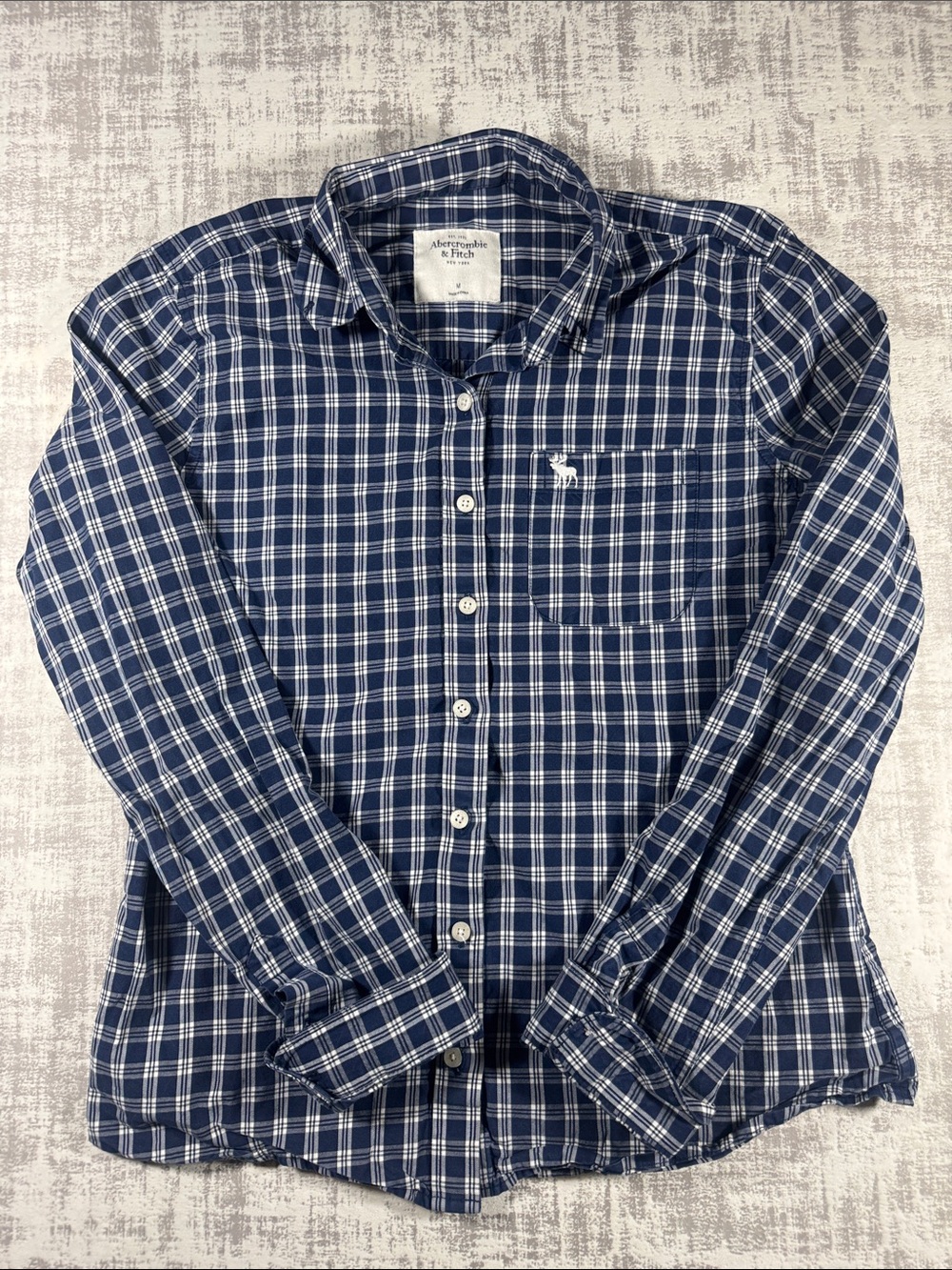 Y2K Abercrombie & Fitch Blue and White Plaid Button-Down size M Womens22X17PTP